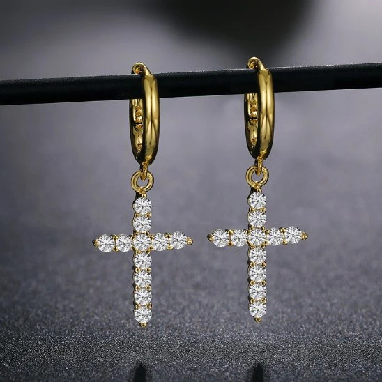 Pendientes de aro cruzados a la moda para hombre y mujer, aretes colgantes con gemas de diamante de moissanita, plata S925, chapado en oro de 14K y 18K, amarillo y blanco