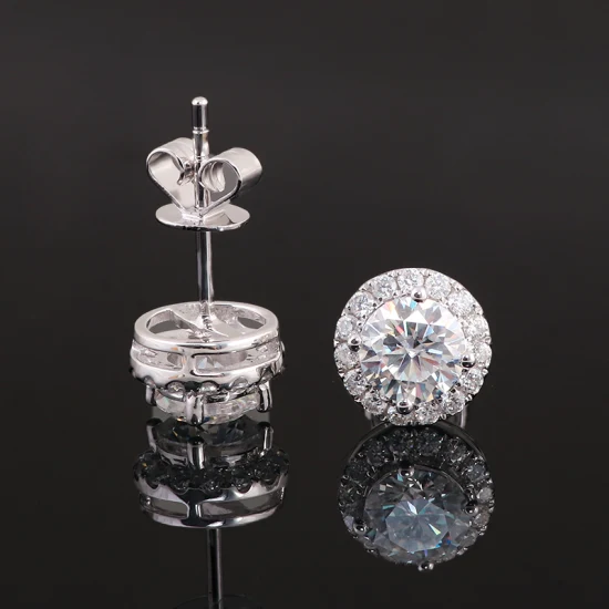 Joyería de plata 925, joyería de moissanita, pendientes de moissanita de corte redondo de 6,5mm, pendientes de joyería de moissanita para mujer